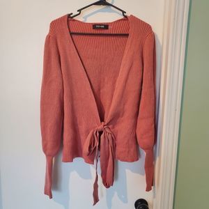 NWT- low v neck sweater with wrap tie